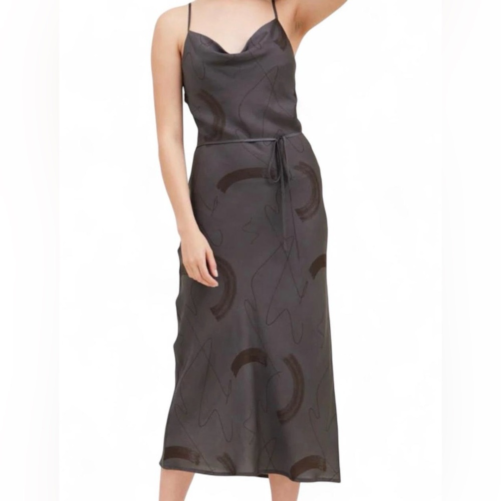 Grade & Gather boutique charcoal grey satin slip midi dress size medium